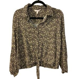 LC Lauren Conrad Brown Tan Tie Front Button Down Shirt